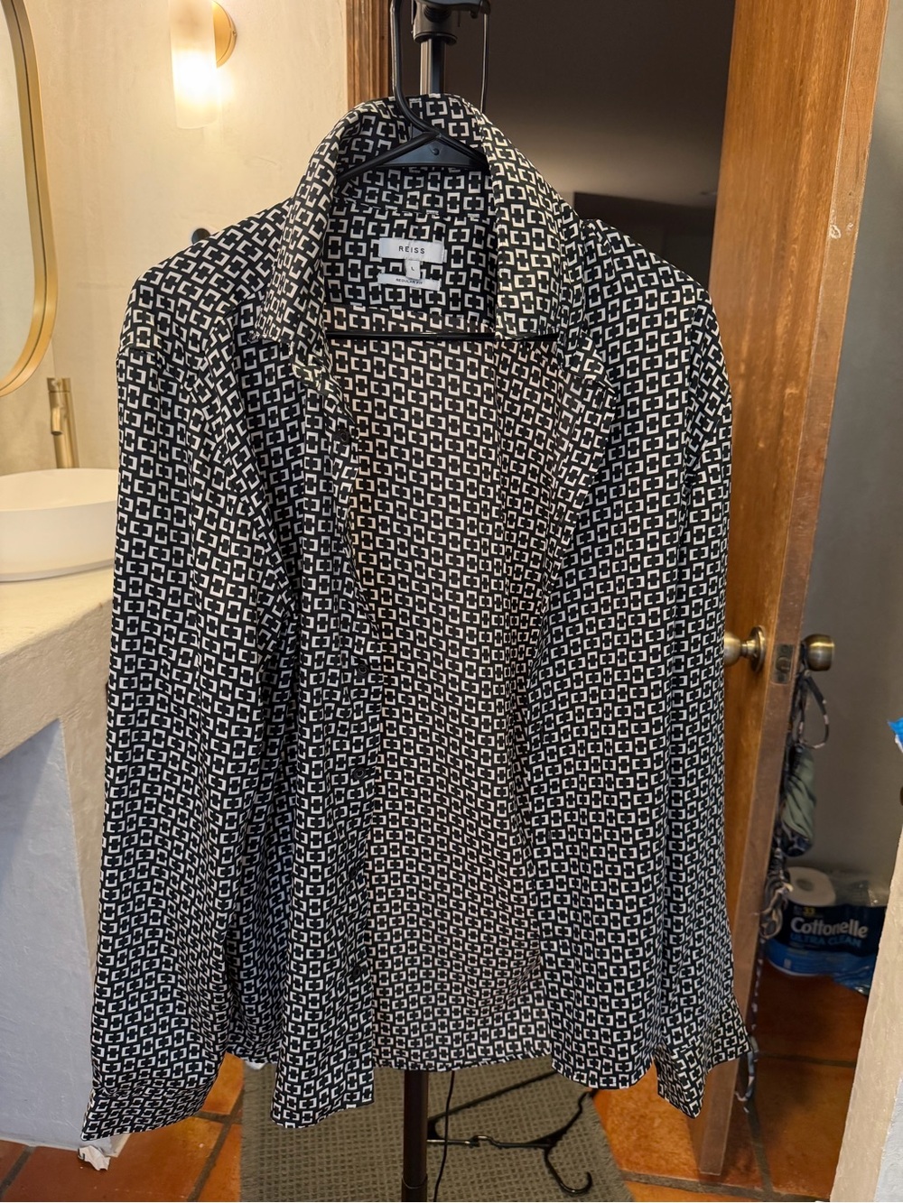 Reiss Black & White Geometric Open Blazer
